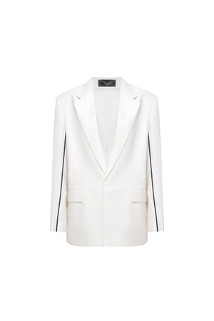 White jacket with black piping