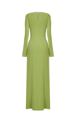Green knitted dress with a knot