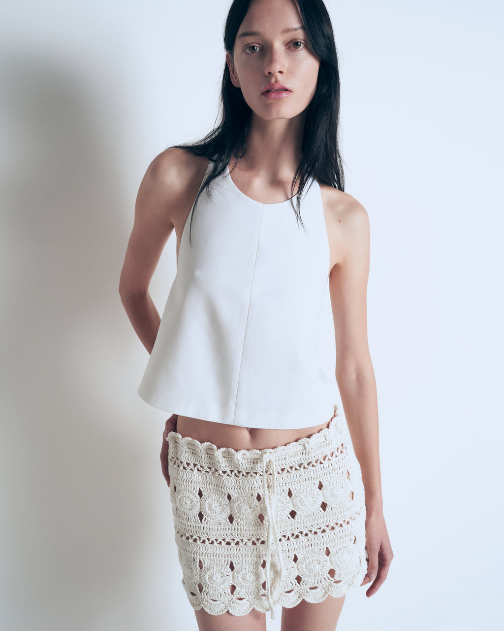 White tie top with buckle