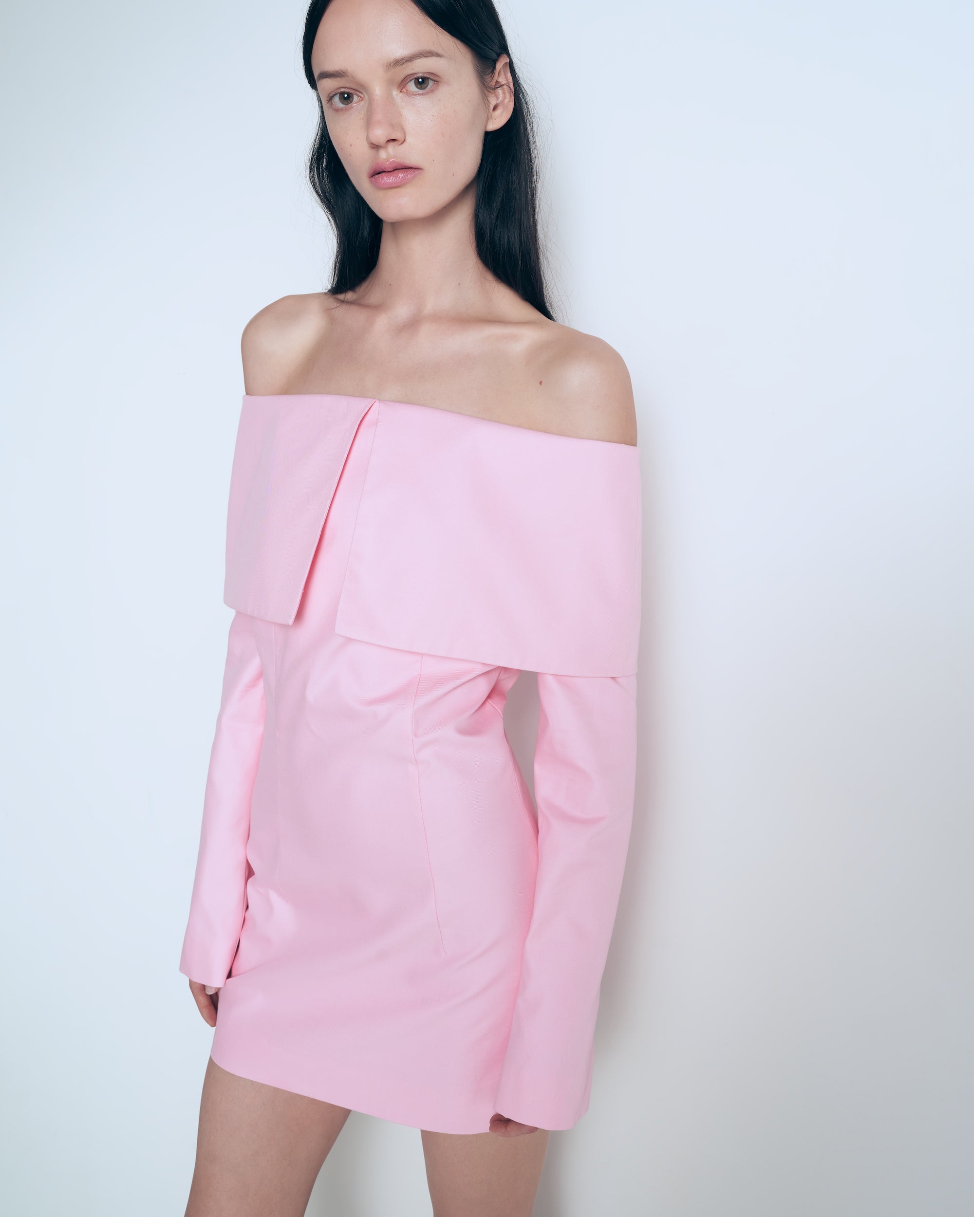 Large fold-down collar dress