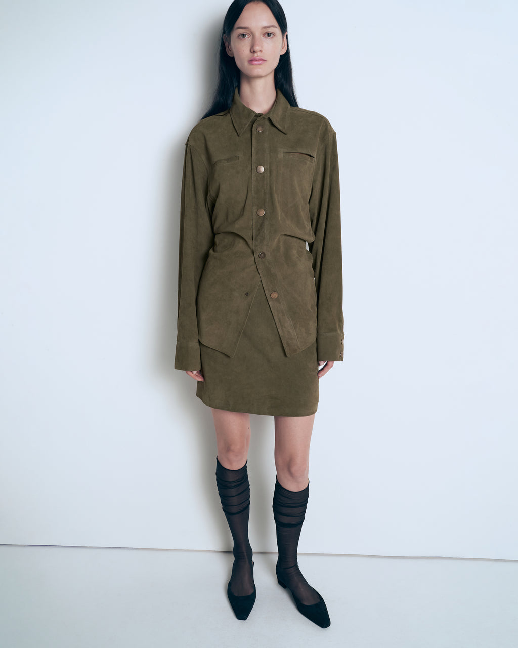 A-line suede mini skirt