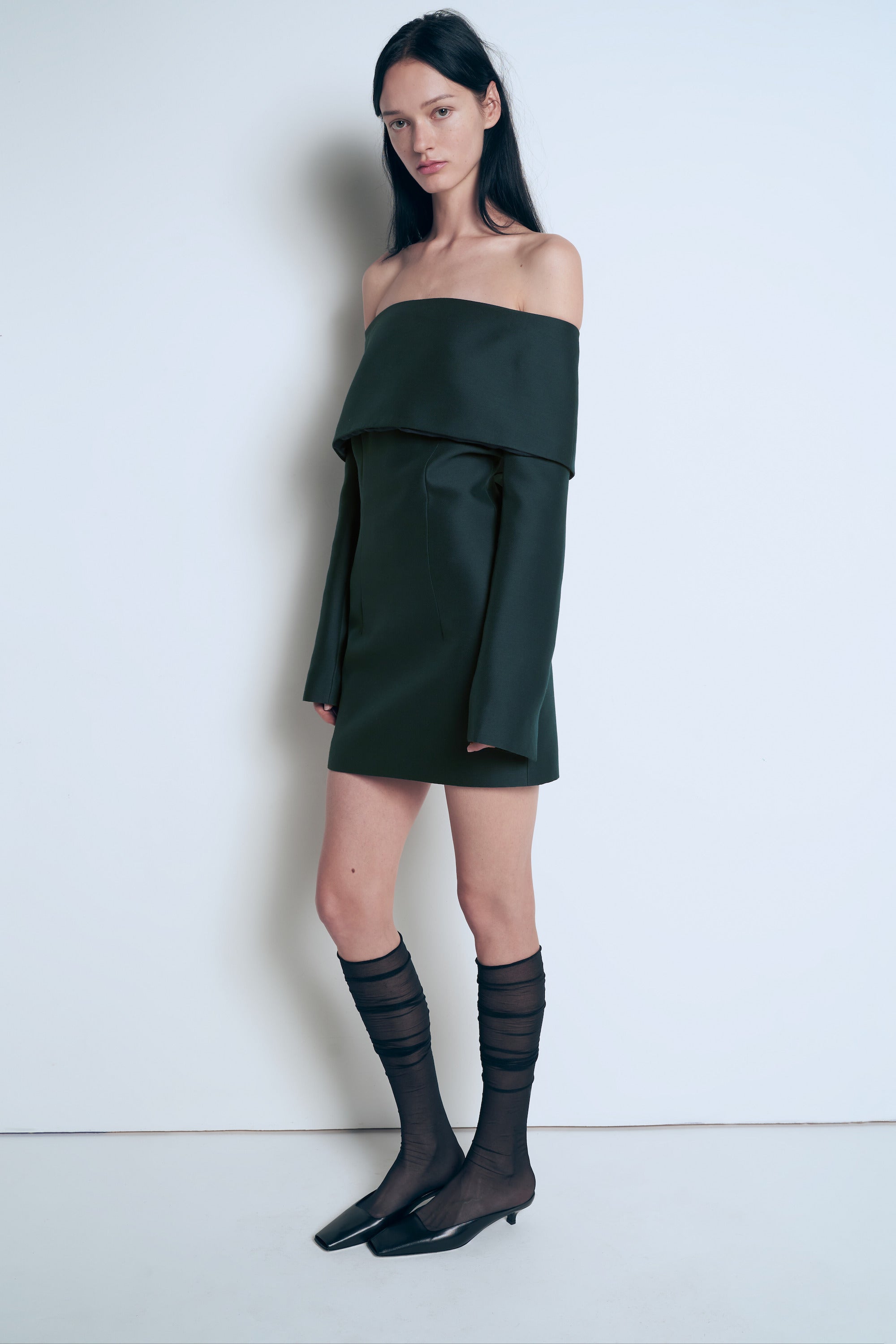 Large fold-down collar dress