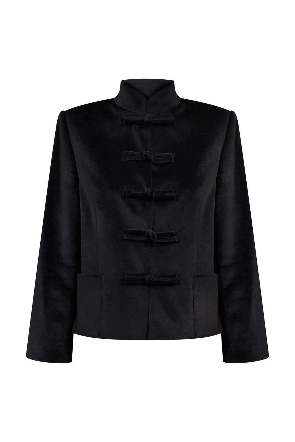 Frog-closure velvet jacket
