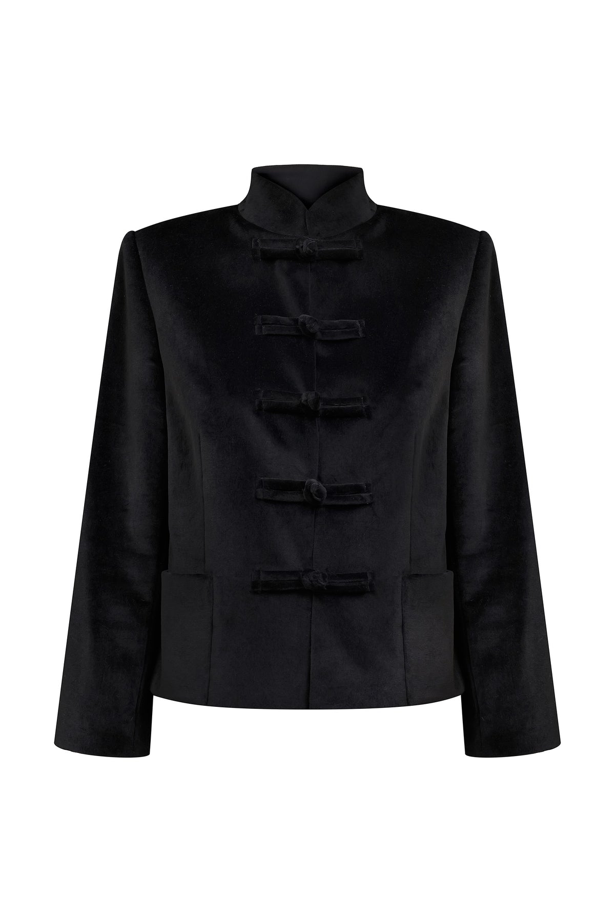 Frog-closure velvet jacket
