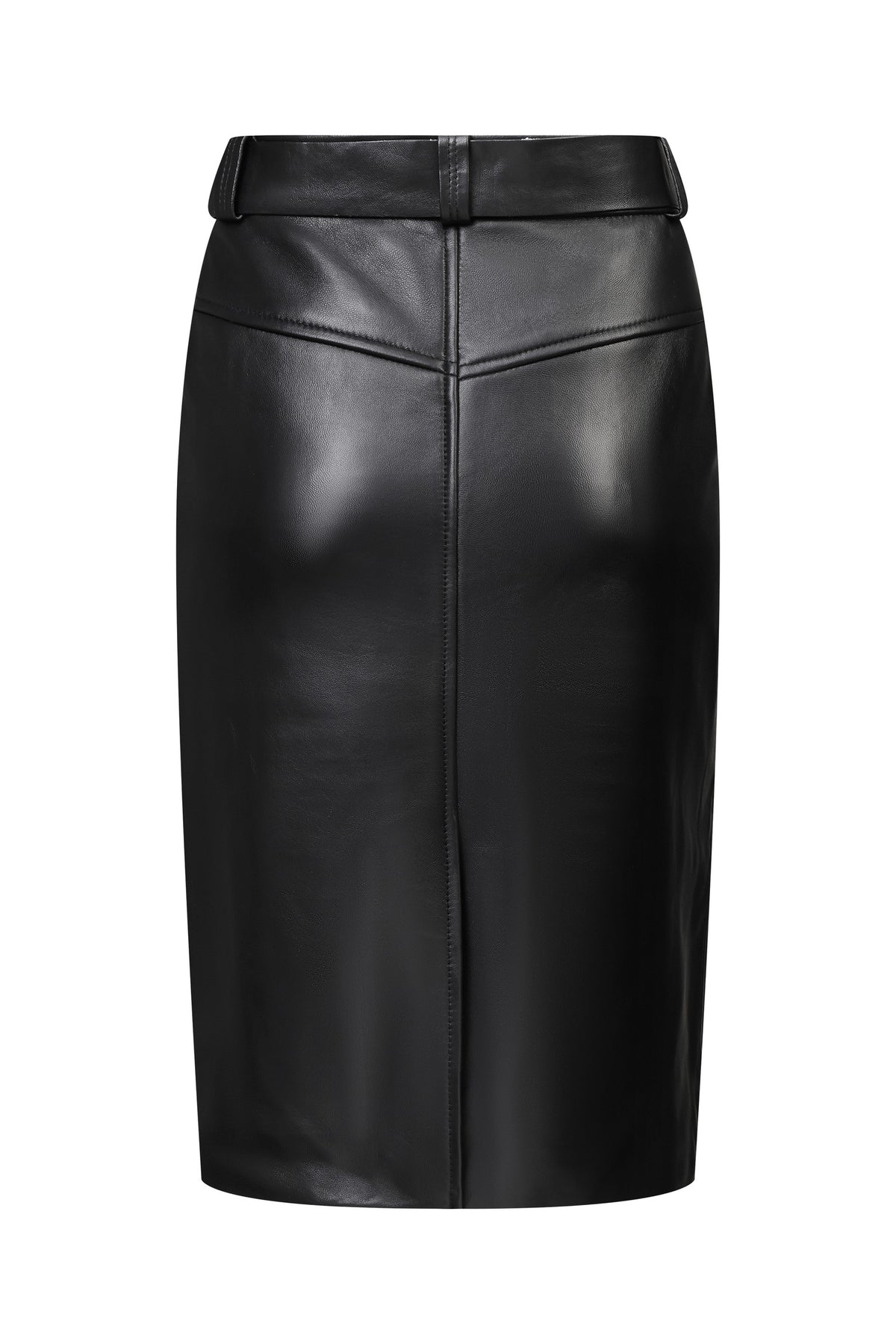 Belted leather midi skirt