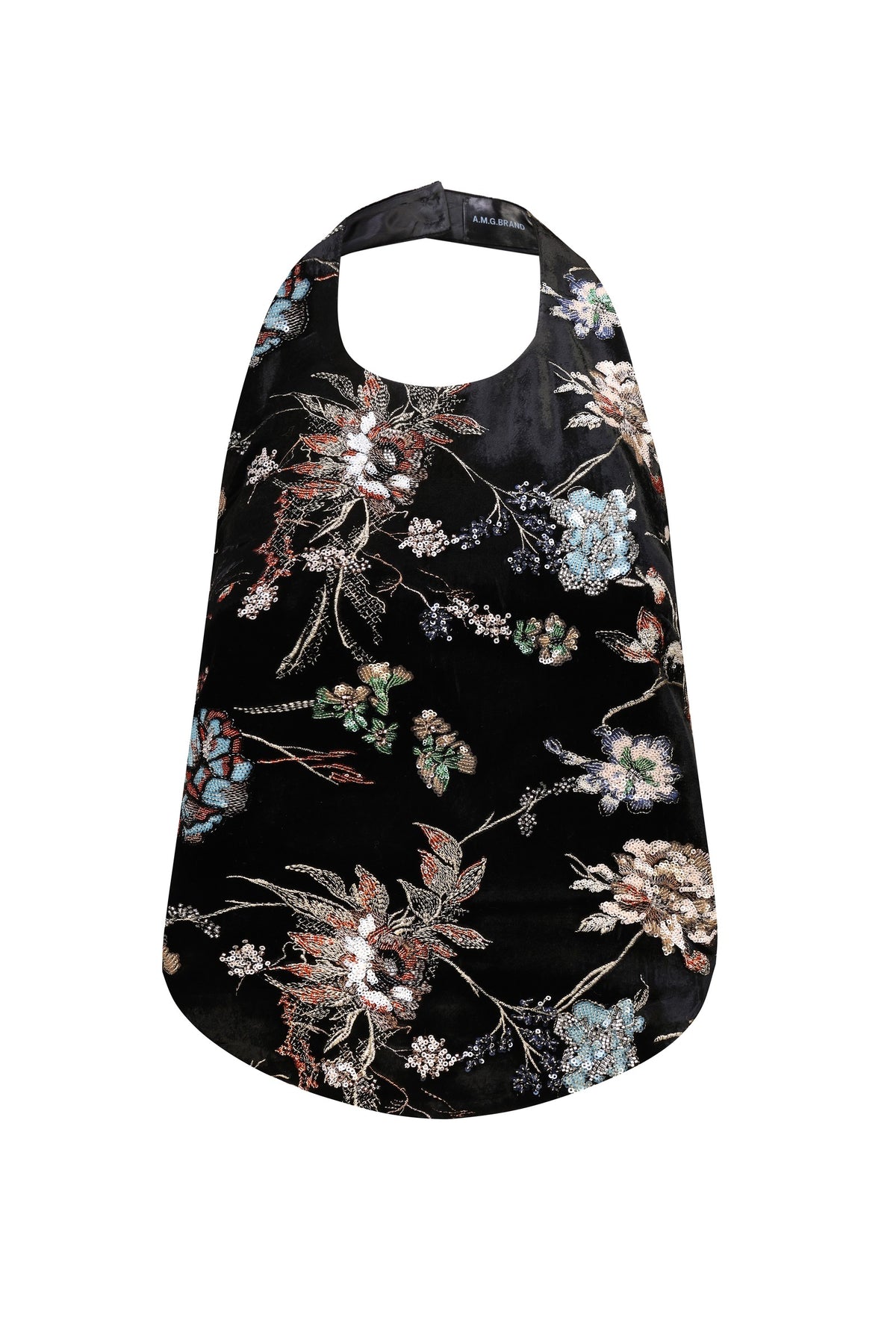 Embroidered velvet halter top