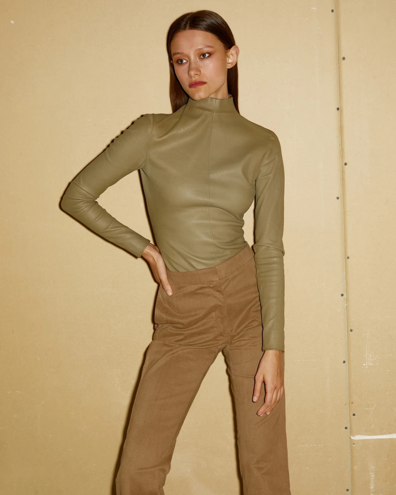 Olive Leather Top